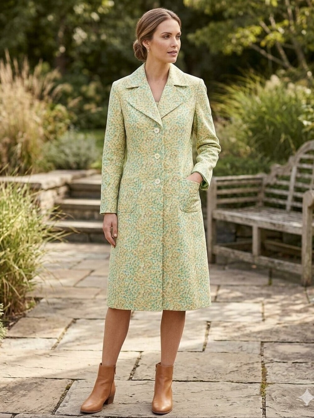 Vintage Express green floral trench coat